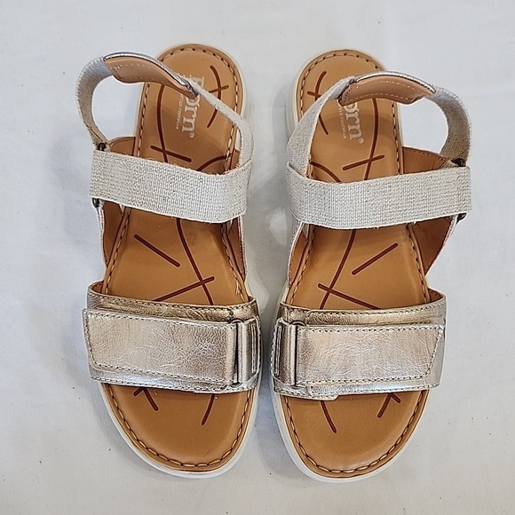 Born Alli Leather/Fabric Stretch Sandal Gold Metallic Women's 7.5M - Picture 4 of 7